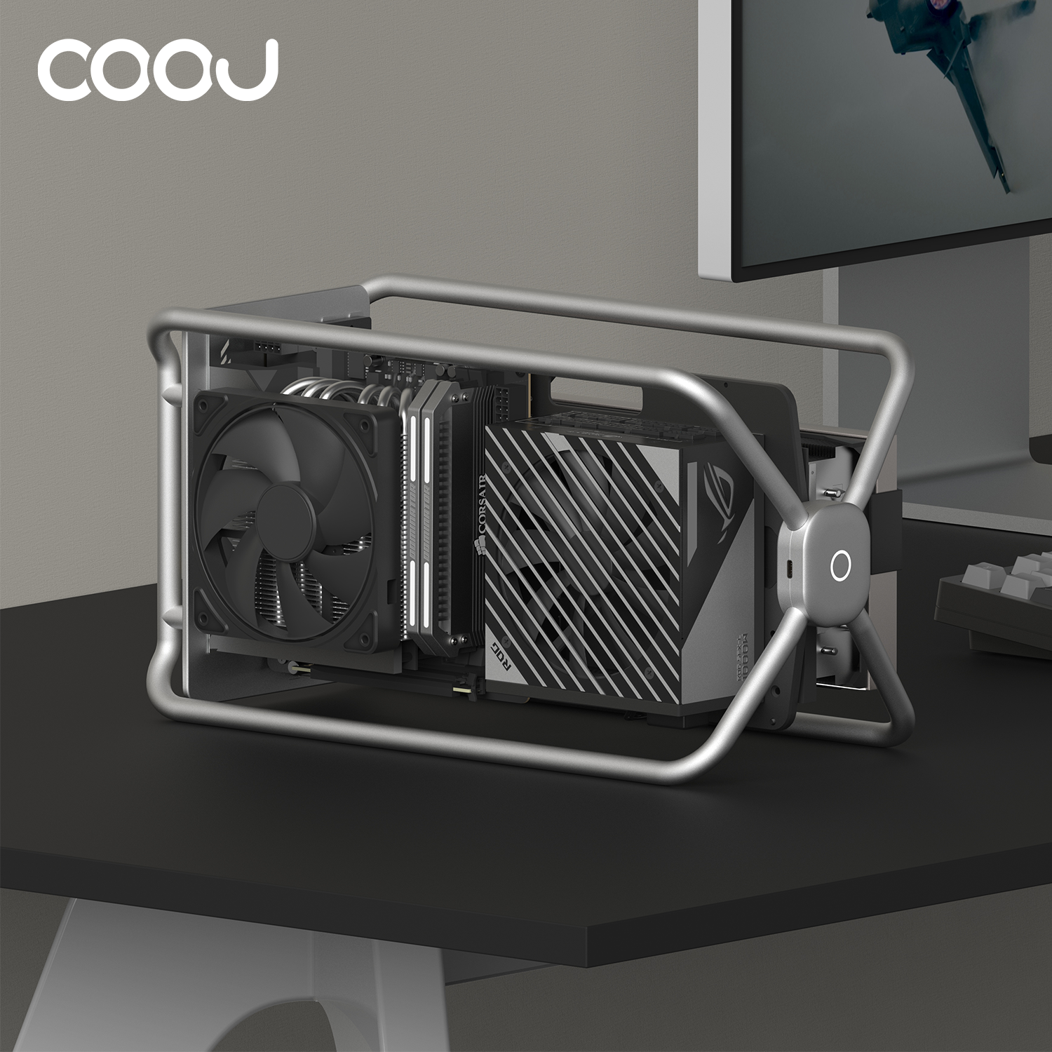 COOJ 骨头GX3 全铝合金开放式itx机箱 桌面A4结构卧放立放机架