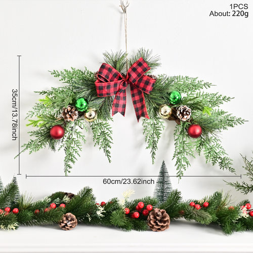 Christmas圣诞花环门挂装饰仿真松针蝴蝶结场地布置挂件橱窗装饰