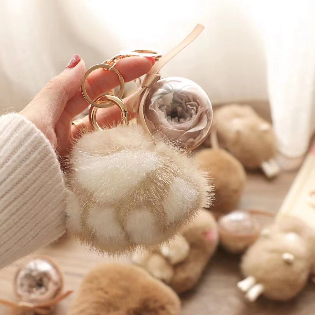 永生花奥斯汀水貂毛猫爪汽车钥匙扣挂件包包挂饰创意高档节日礼物