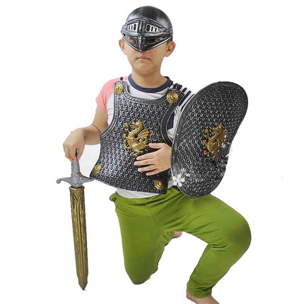 万圣节儿童表演服装铁甲勇士铠甲可穿 刀剑盾牌头盔服装盔甲战衣
