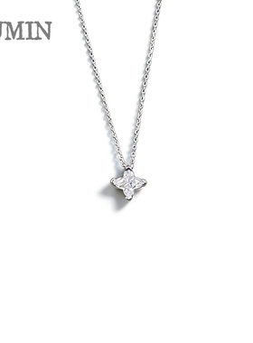 优米茵 银色白钻星芒项链女高级感锁骨链