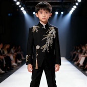 高端走秀朗诵主持人礼服中国风大童男孩演出服中山装 男童中式 西装
