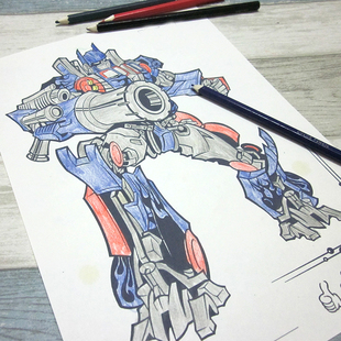 变形金刚填色本汽车人涂色本绘画幼儿童3 6大黄蜂男孩涂鸦图画画