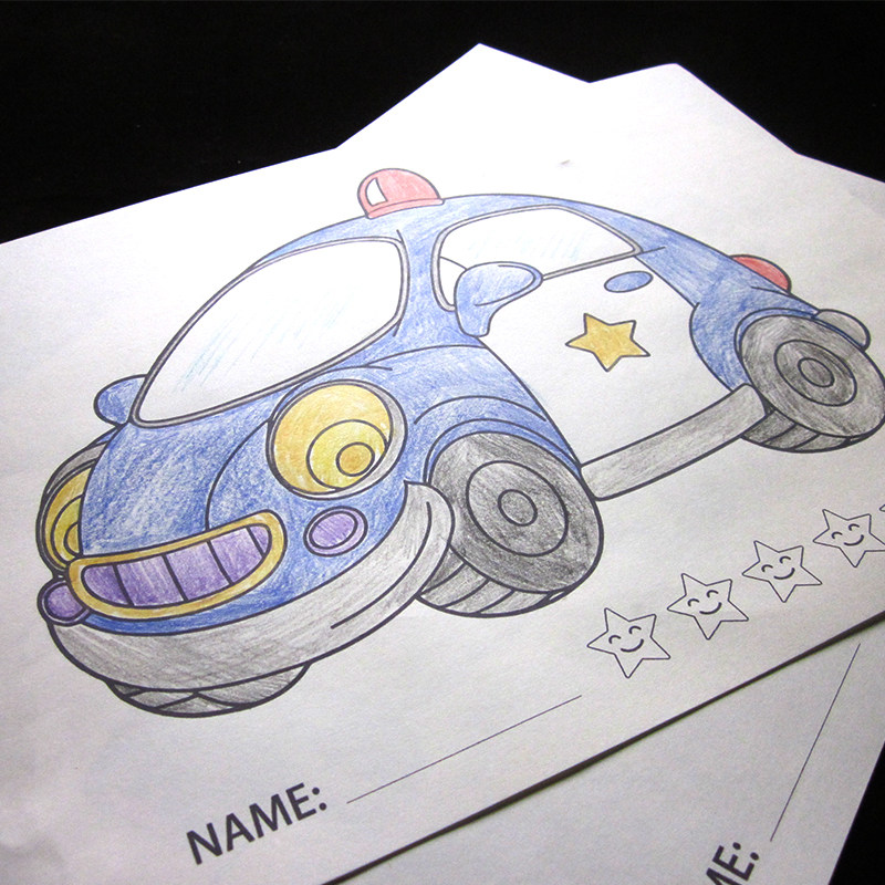 警车玩具涂色本早教启蒙幼儿园教具男女孩交通工具认知填色本图画