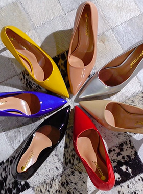 三公分五厘米红色瓢鞋低跟高跟鞋气质新款尖头单鞋漆皮大码女鞋41