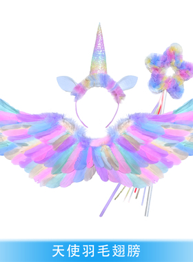彩虹羽毛翅膀背饰独角兽天使精灵仙子小女孩礼物舞台演出发光道具