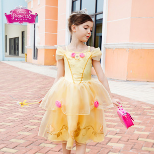 迪士尼美人鱼裙贝儿公主女童连衣裙生日cos礼物服装 A字裙泡泡袖