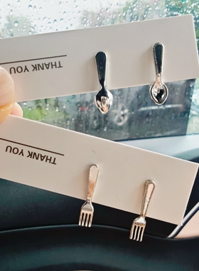 手工制作可爱迷你勺子叉子耳钉925银古灵精怪趣味耳饰耳夹精致