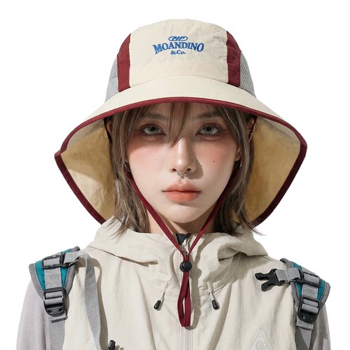 户外拼色速干防晒网眼渔夫帽女潮