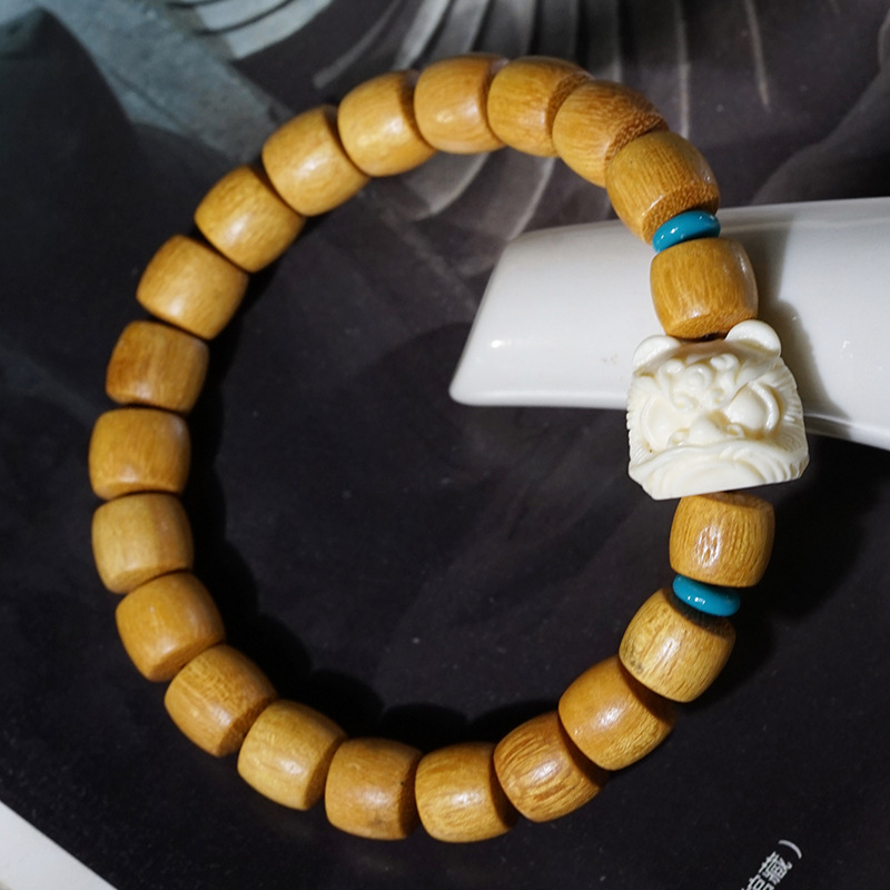 黄檀直切珠醒狮款单圈佛珠文玩手