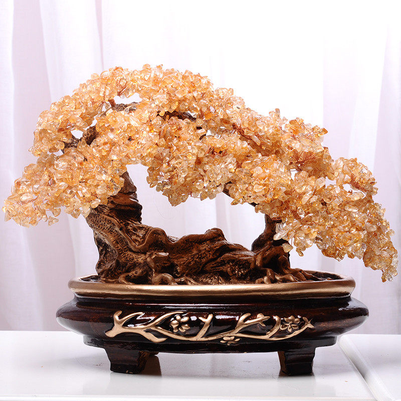 天然水晶迎客松发财树加大加密乔迁家居装饰品客厅摆件开业礼品