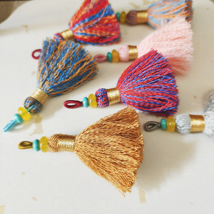 手工编织diy流苏穗子手串挂件五彩手搓棉绳藏式文玩佛珠配饰