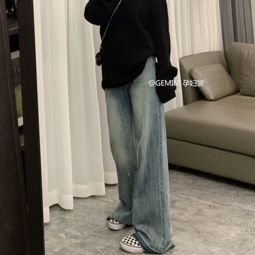 孕妇阔腿牛仔裤春秋季薄款长裤子