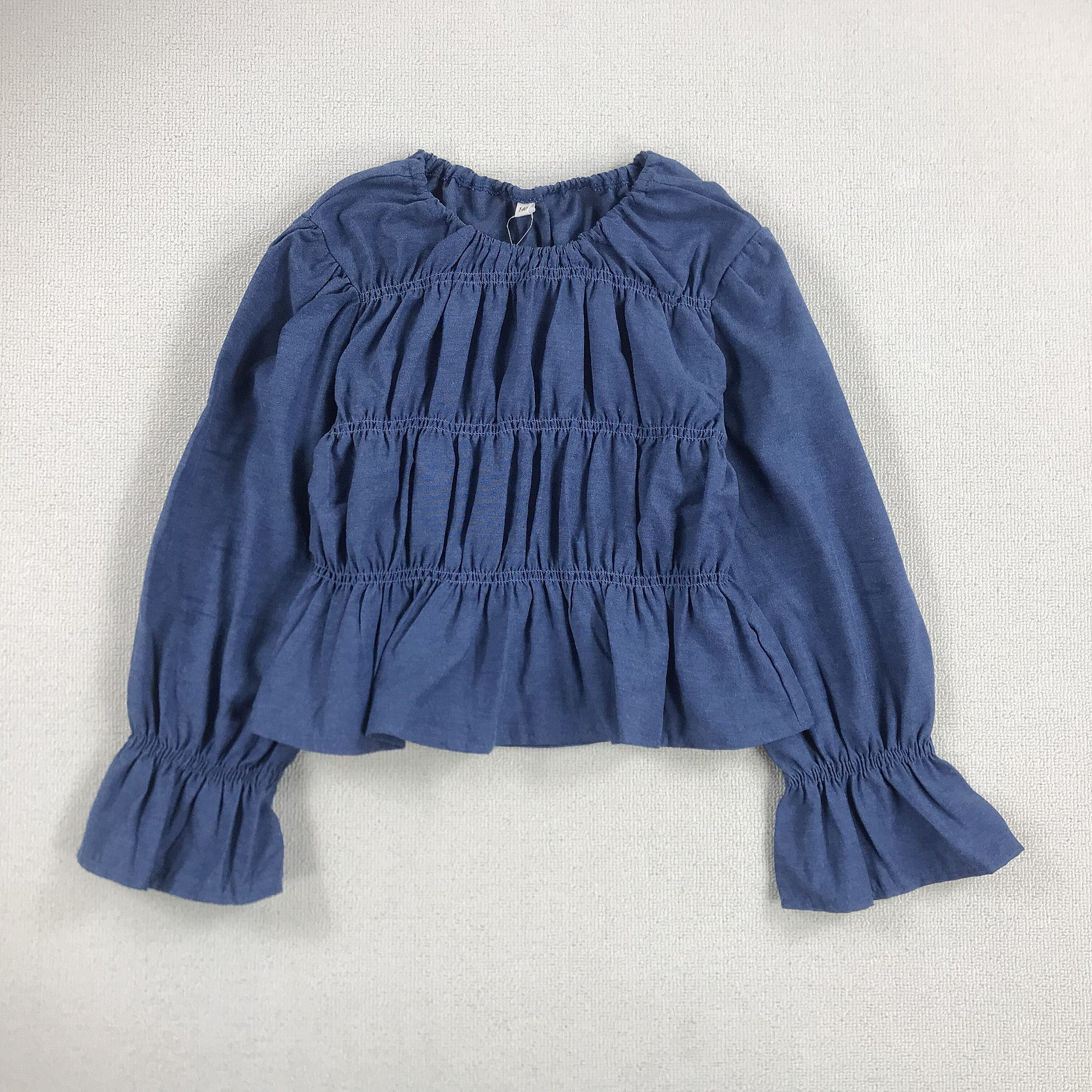 140-150外贸童装日单女孩中大童套头薄款梭织混纺仿牛仔花边衬衫