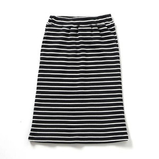 140外贸日单bre女宝女童松紧腰针织条纹半身裙后开叉