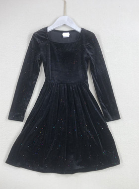 122-176外贸童裙女孩中大童复古金丝绒长袖连衣裙春秋款