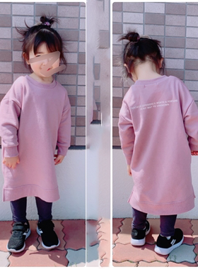 90-140外贸日系GW女孩女童套头款毛圈混纺长袖卫衣裙春秋款