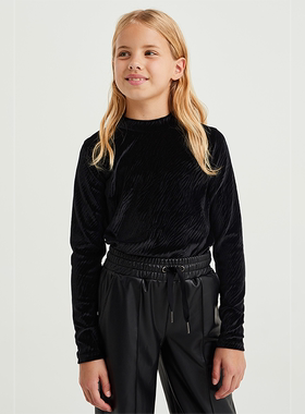 92-176外贸童装女孩中大童半高领复古金丝绒长袖上衣打底衫