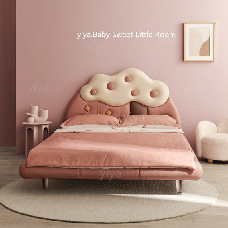 悬浮床儿童床女孩床1.35米单人星空粉色少女梦幻青少年卧室公主床