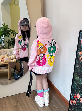 mijello25春秋新款 连帽刺绣贴布卫衣中大童男女儿童长袖外套洋气