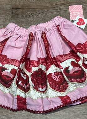 高定日系ST少女可爱甜品印花半身裙 儿童粉波浪花边甜美公主短裙