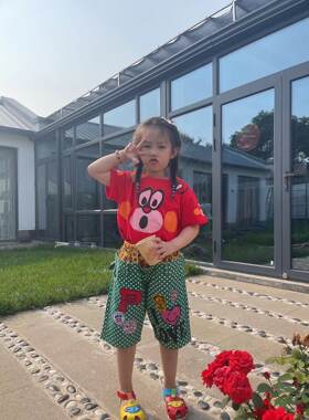 MIJELLO亲子款卡通绿色五分裤