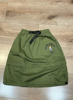 军绿色女童工装半身短裙 可拆卸加长裙片熊猫BABY MILO松紧腰半裙