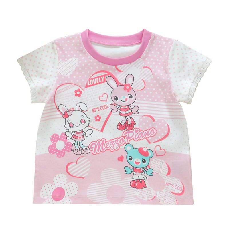 26夏钢琴家萌妹短袖上衣 日系mp甜心公主小兔花边短袖t恤女儿服