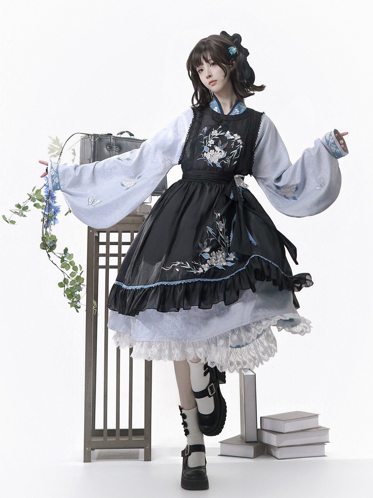 汉服竹映梅雪原创琵琶袖交领连衣裙仙气罩裙汉元素新中式女春秋