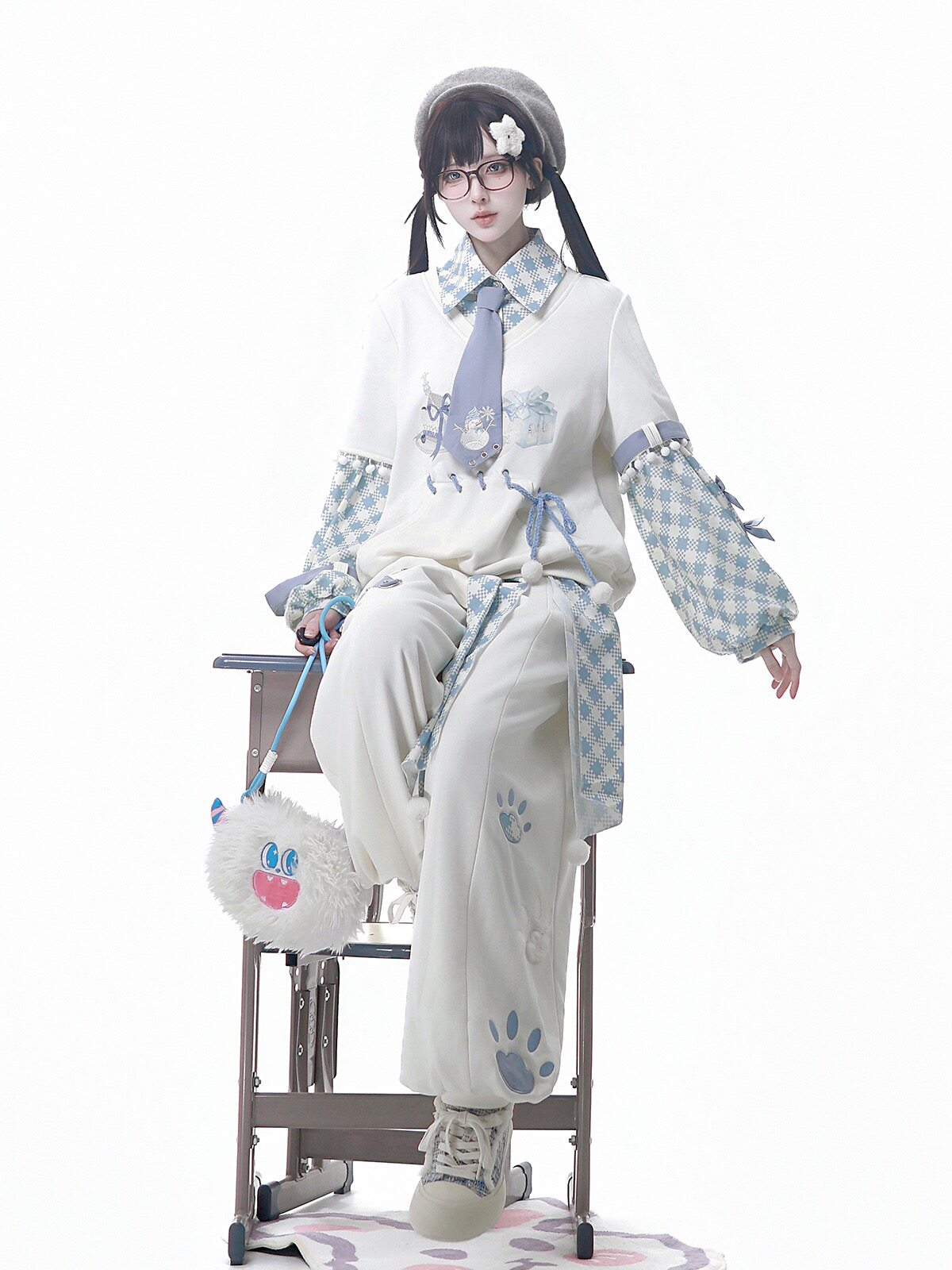 原创雪团游戏洛丽塔日常可爱少女上衣裤子腰带领带lolita休闲套装