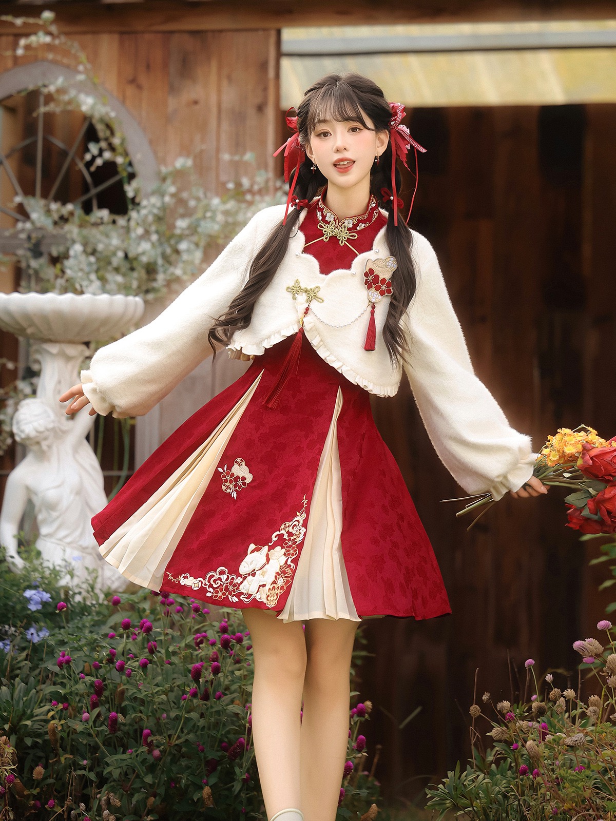 旺旺小福马原创改良汉服女国风旗袍汉元素秋冬新年战袍新中式拜年