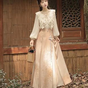 秋意晚原创汉服女改良日常汉元素新中式国风高级感三裥裙半裙春秋