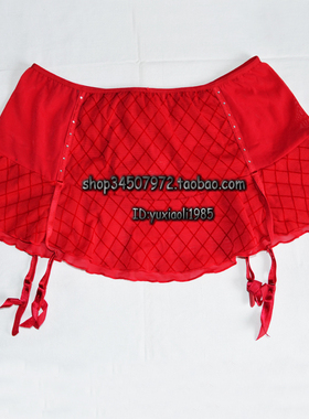 满包邮欧美原单红色裙式金属夹吊袜带网纱水钻性感腰封可调节袜带
