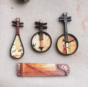 苏州中式木质国潮风古风冰箱贴文化创意纪念品冰箱贴古琴琵琶月琴