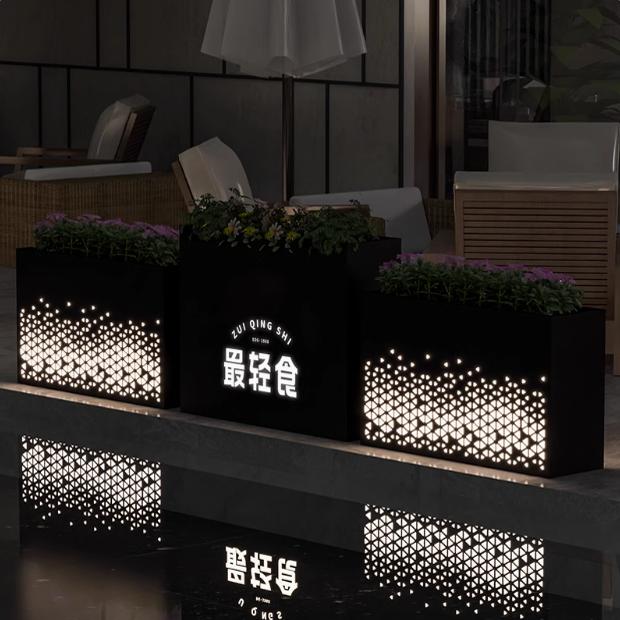 户外花箱组合太阳能灯光花槽商业街餐厅外摆隔断室外铁艺花坛定制