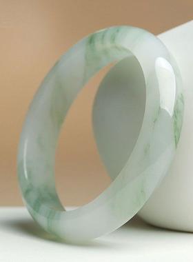 天然新疆天山翠雪翠飘花玉手镯女新品手镯正品玉石镯子带真玉