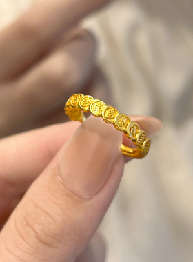 爆款新中式复古设计感钱多多戒指女开口招财铜钱币百搭时尚食指环