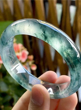 清仓随机天然缅甸老坑翡翠手镯冰糯种墨绿色飘花浅阳绿色翡翠玉镯