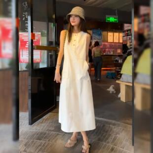 轻奢高级感女士气质背心长裙子 法式 白色无袖 连衣裙女夏季 2025新款