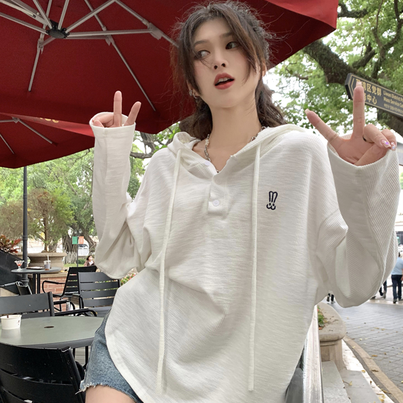 大码女2025夏季新款宽松连帽长袖防晒衣胖mm显瘦遮肚薄款卫衣上衣