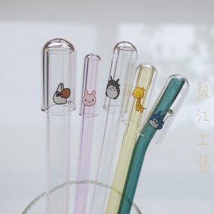 玻璃吸管套防虫爬防落灰防尘帽龙猫柴犬小猫咪动物印花玻璃吸管帽