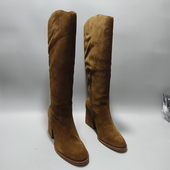 亏本清货捡漏必入 外贸原单女靴磨砂牛皮粗跟圆头大码 高筒靴女11M