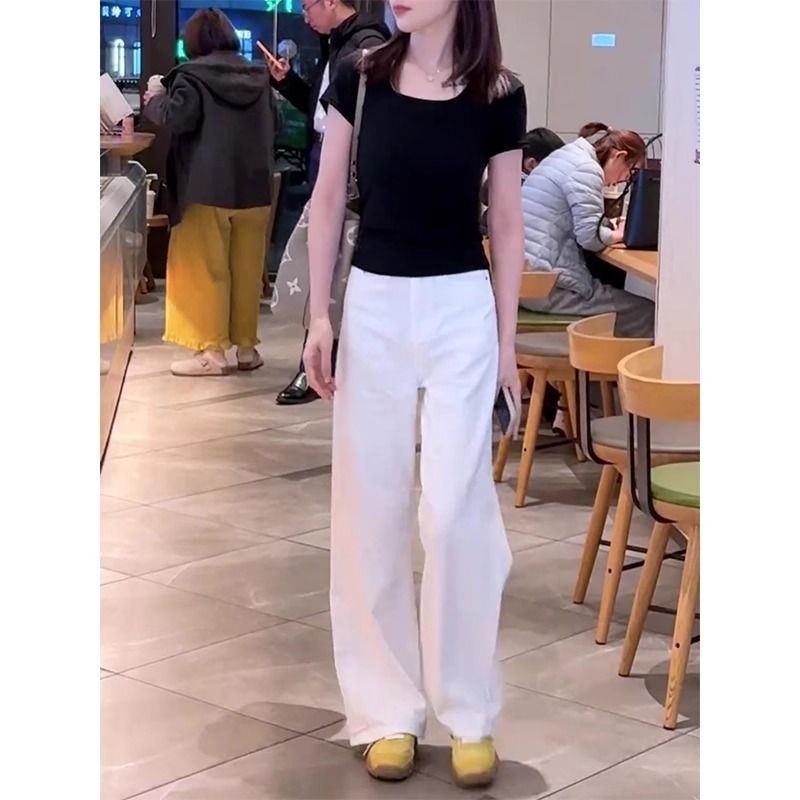 薄款白色天丝凉感阔腿裤女2025年新款夏天宽松垂坠感直筒牛仔裤子