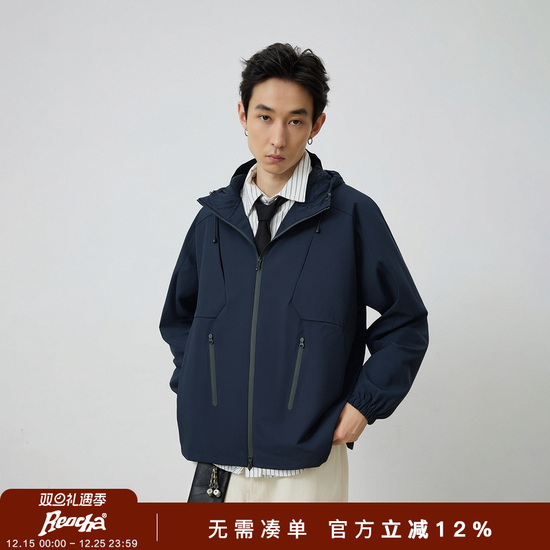 REOCHA热呈秋冬户外休闲多结构拼接防水连帽冲锋衣夹克外套男女