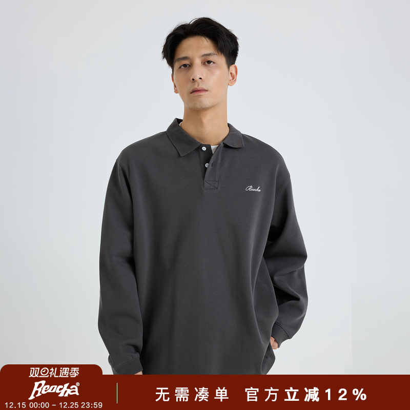 REOCHA热呈25秋季新款刺绣长袖T恤男翻领潮牌复古宽松美式POLO衫
