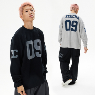 REOCHA热呈25秋冬华夫格长袖 运动vintage橄榄球服卫衣男 t恤美式
