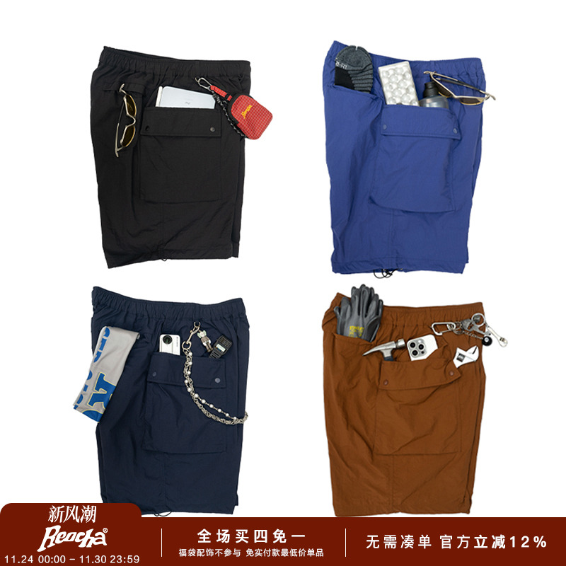 REOCHA热呈25夏季格纹口袋短裤宽松多口袋户外工装裤沙滩裤男