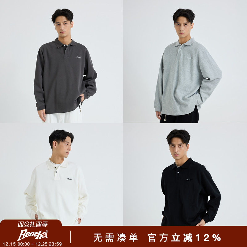 REOCHA热呈25秋季新款刺绣长袖T恤男翻领潮牌复古宽松美式POLO衫