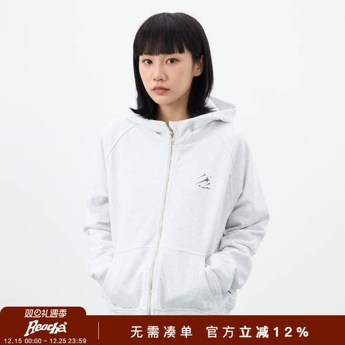 REOCHA热呈日常通勤简约袖口配拇指洞设计高级感流星印花连帽卫衣