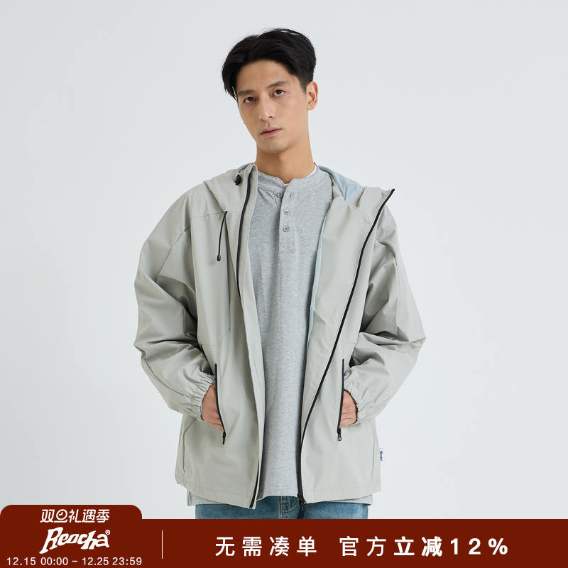 REOCHA热呈秋冬户外休闲多结构拼接防水连帽冲锋衣夹克外套男女